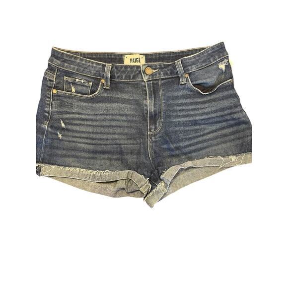 Paige‎ Denim Women Medium Jimmy Jimmy Short Rolled Cuffed Hem Blue Wash Creases - Picture 1 of 9